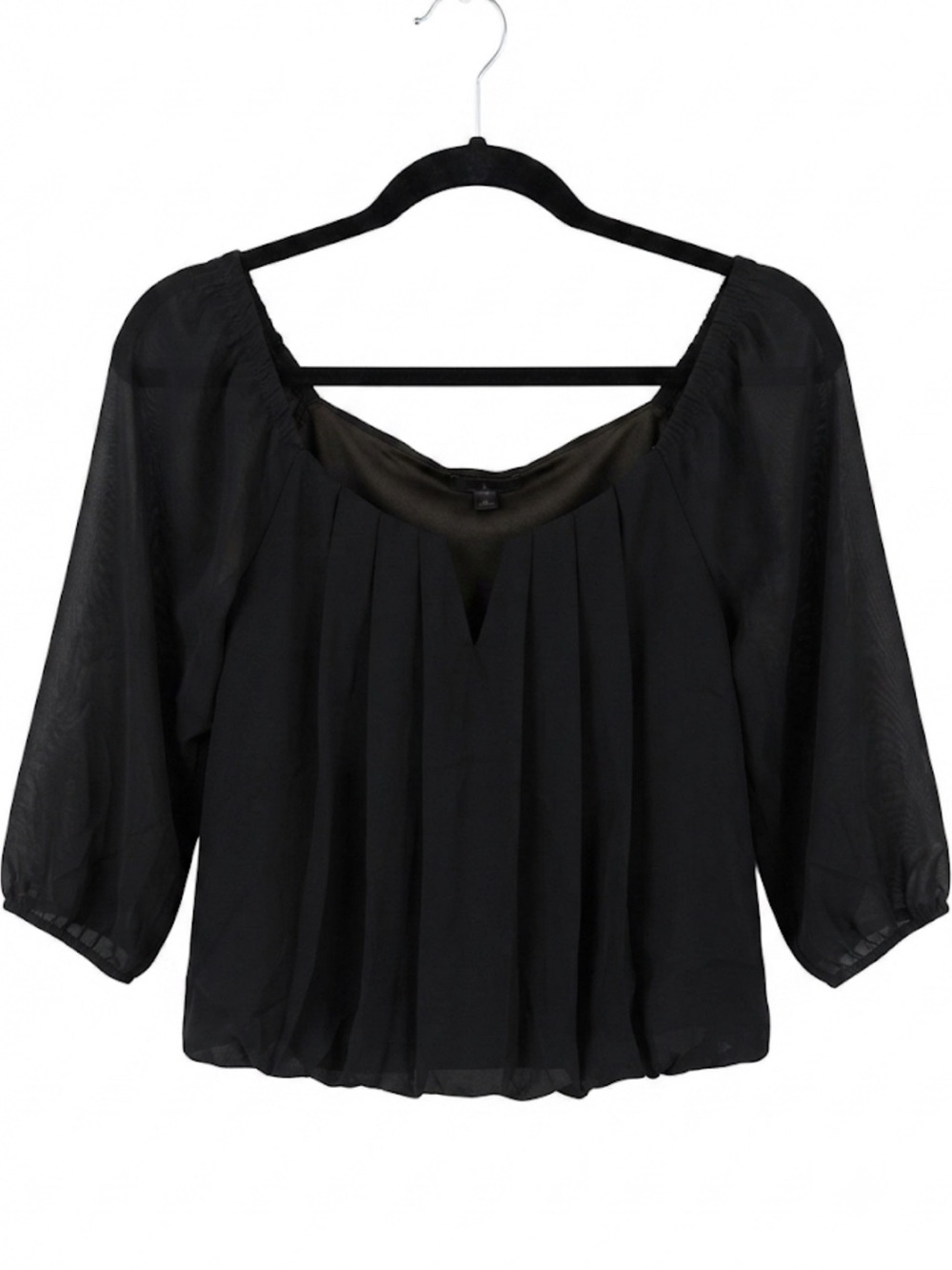 Papaya Black Structured Pleated Off The Shoulder Blouse Balloon Sleeve Top S EUC